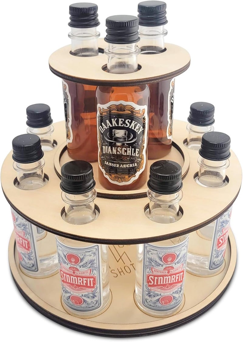 Shot Cake Party Display for Mini Liquor Bottles | 21st Birthday holiday celebration decoration centerpiece Natural Wood color - Image 1